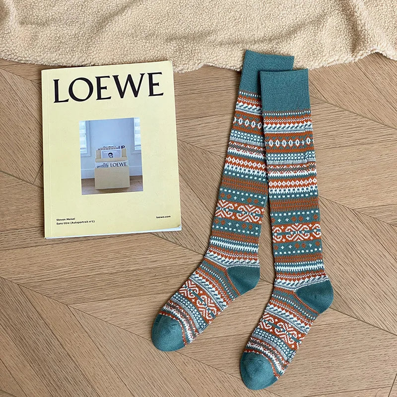 Women's Retro Knitted Knee Socks | Vintage Style for Autumn & Winter