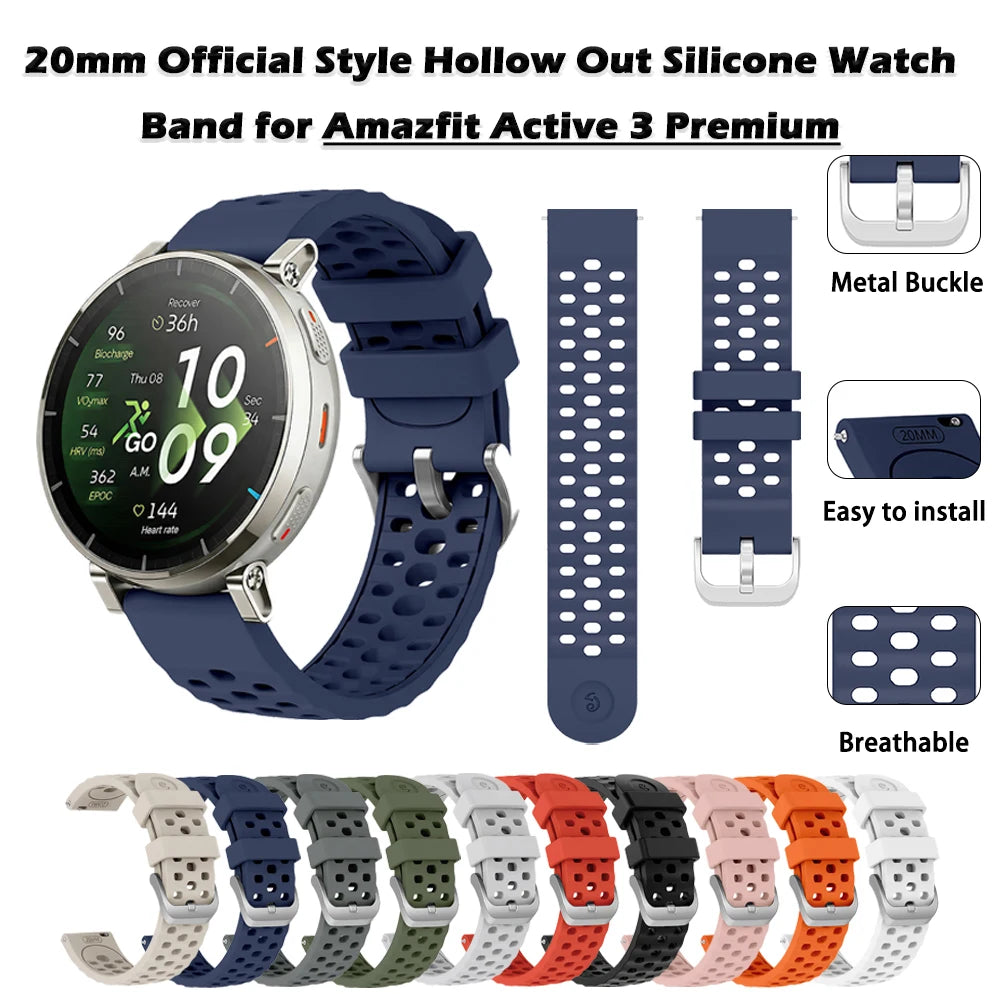 20mm Hollow Out Silicone Watch Band | Sport Waterproof Replacement Strap