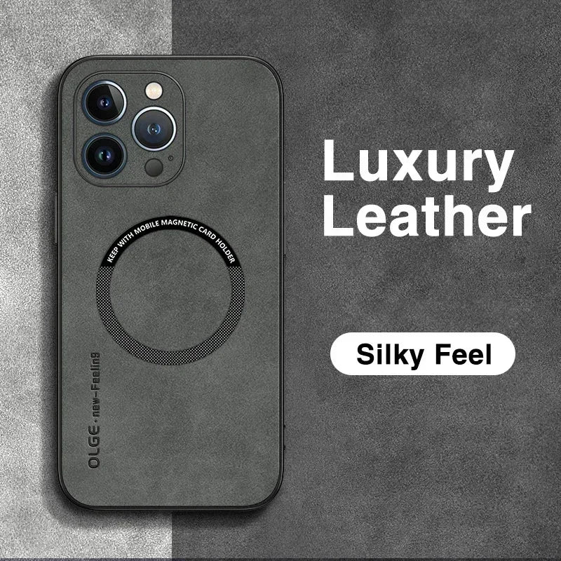 Luxury Leather Shockproof Phone Case for iPhone | Magnetic Charging