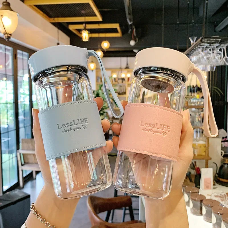 Japanese Style Glass Water Bottle with Tea Infuser | 480ml