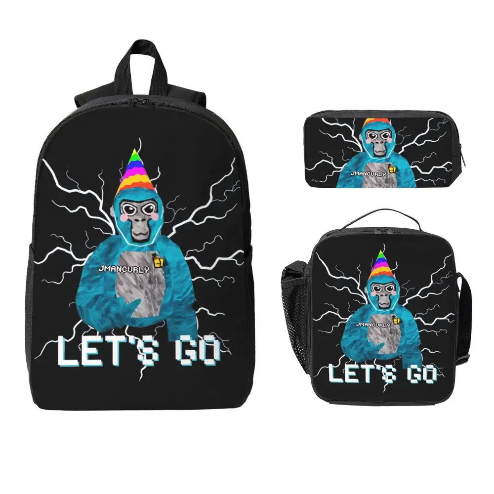 Stylish Black and White Gorilla Backpack Set for Teens | Versatile Bags