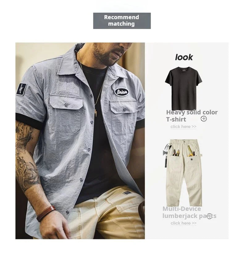 Men's Gray Printed Cuban Collar Shirt | Lightweight Summer Top