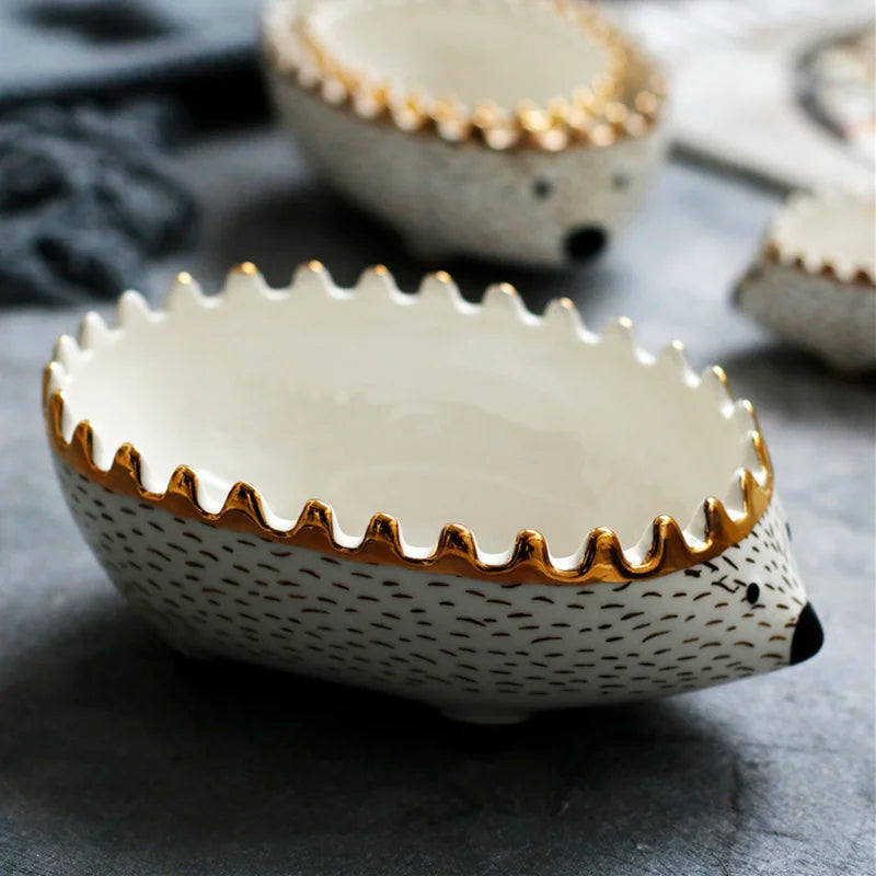 Cute Hedgehog Ceramic Dessert Bowl | Adorable Nordic Tableware