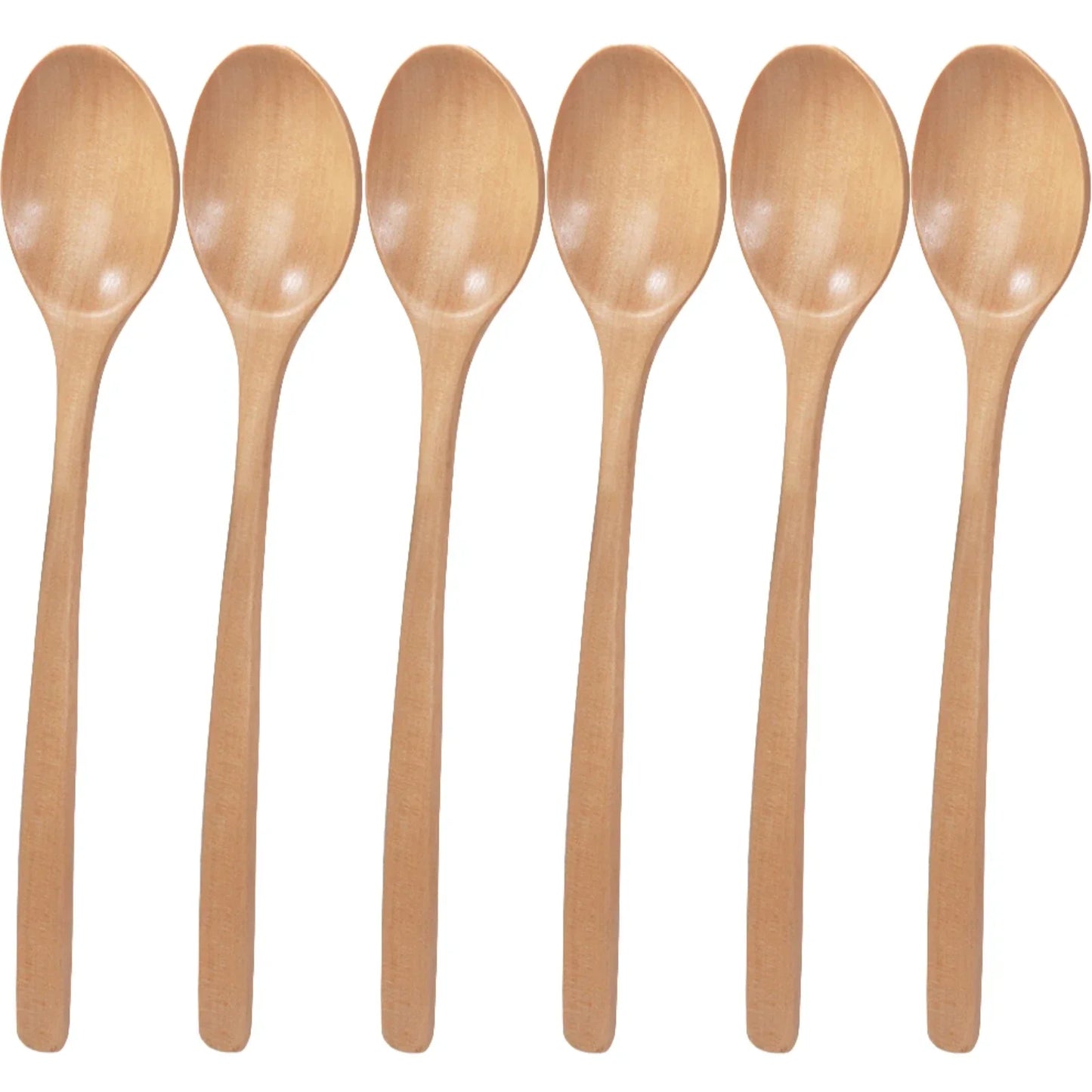 Cucharas de Sopa de Madera Ecológicas | Juego de 6 Utensilios de Mango Largo