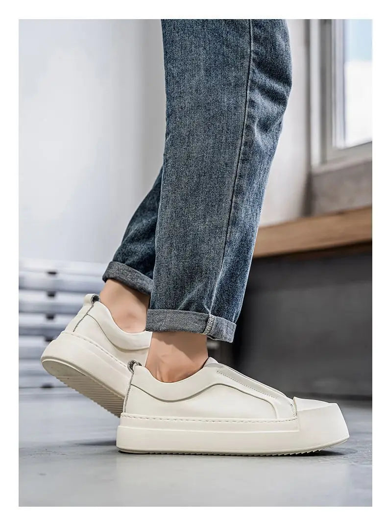 Men's Retro Brown PU Leather Platform Loafers | Lightweight Casual Sneakers