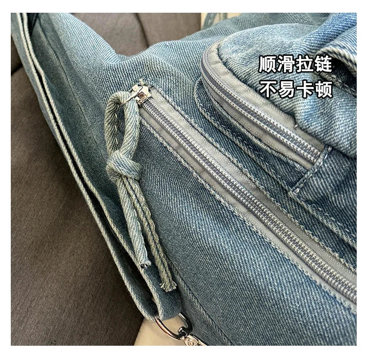 Trendy Solid Color Denim Shoulder Bag | Versatile Women's Crossbody