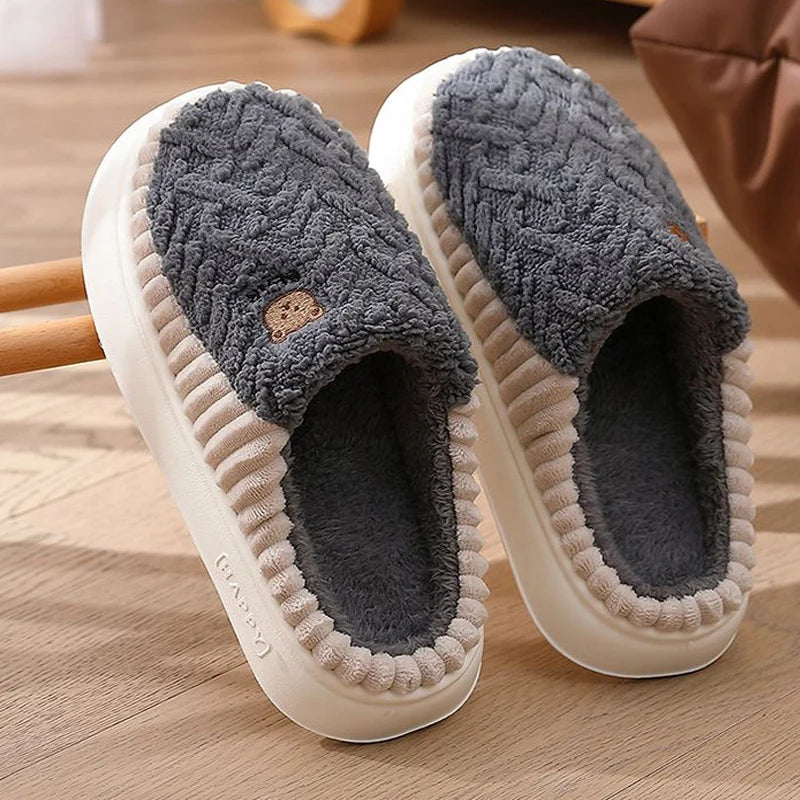 Cozy Cartoon Bear Slippers | Warm Plush Indoor House Shoes