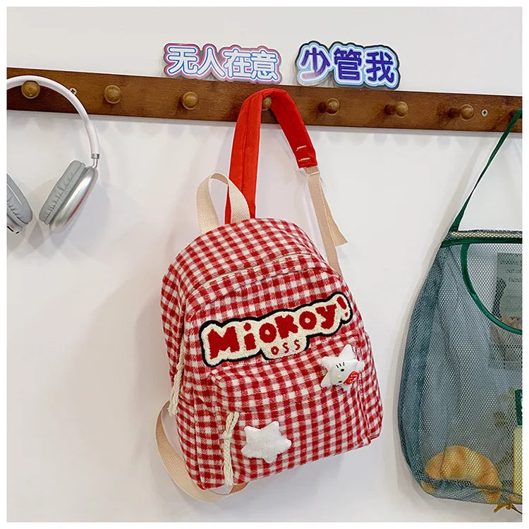 Stylish Girls Red Plaid Backpack | Large Capacity School Bag