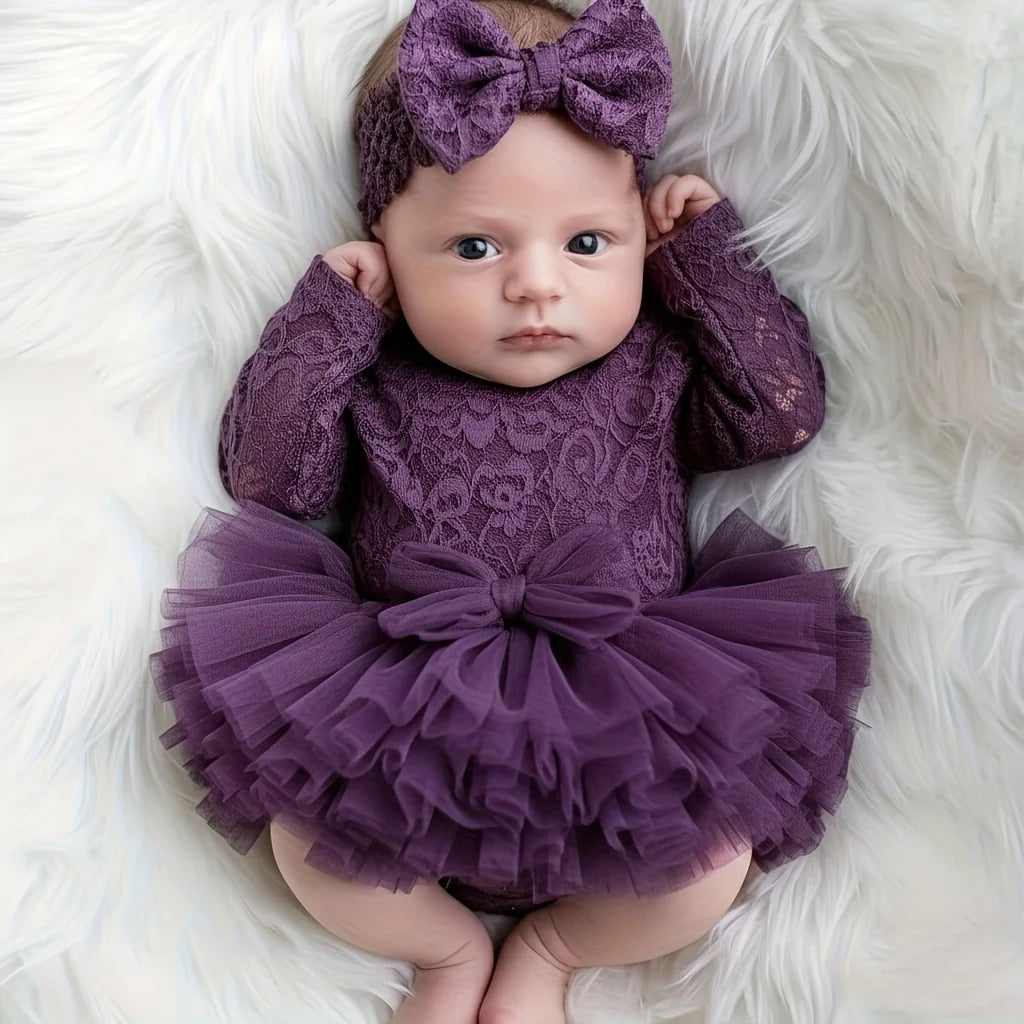 Adorable conjunto de diadema de encaje con flores y pelele para recién nacido para sesiones de fotos