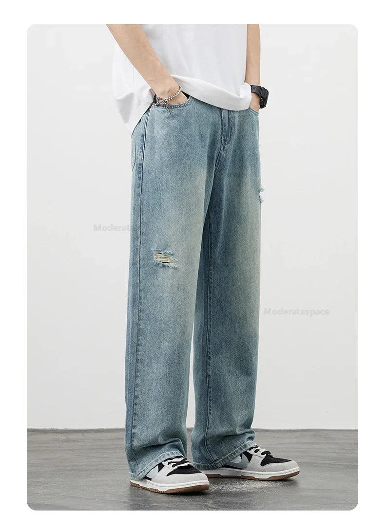 Men's Vintage Baggy Jeans | Distressed Y2K Straight Pants