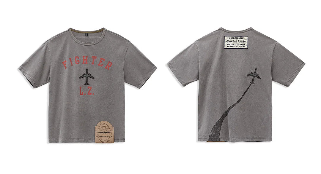 Men's Vintage Fighter Plane Print T-Shirt | Heavyweight Cotton Tee