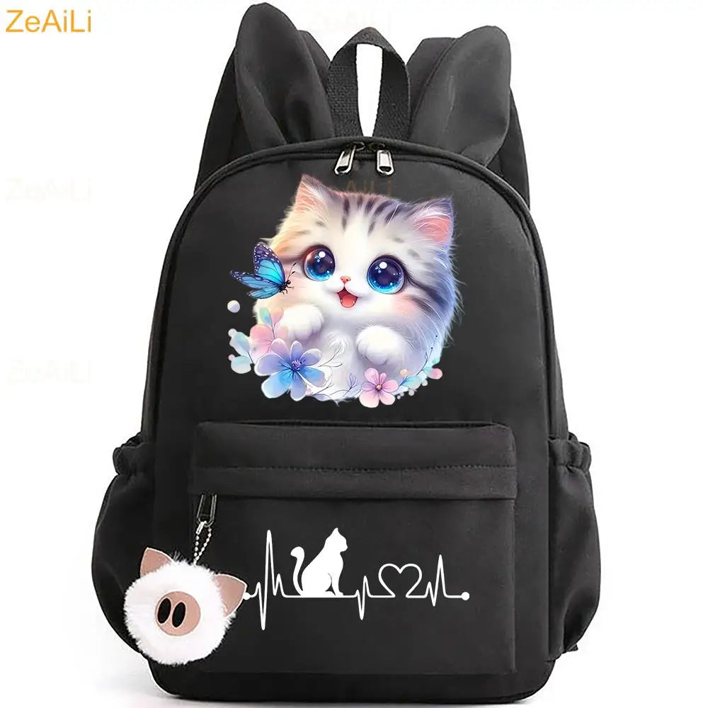 Retro Wolf Head Paw Backpack | Stylish Casual School Rucksack