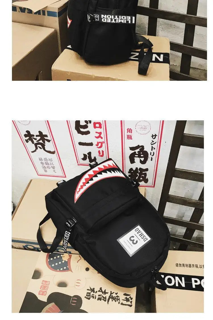Fashion large back packs for girls boys black wateproof school Backpacks woman shark print travel bags mochilas escolar