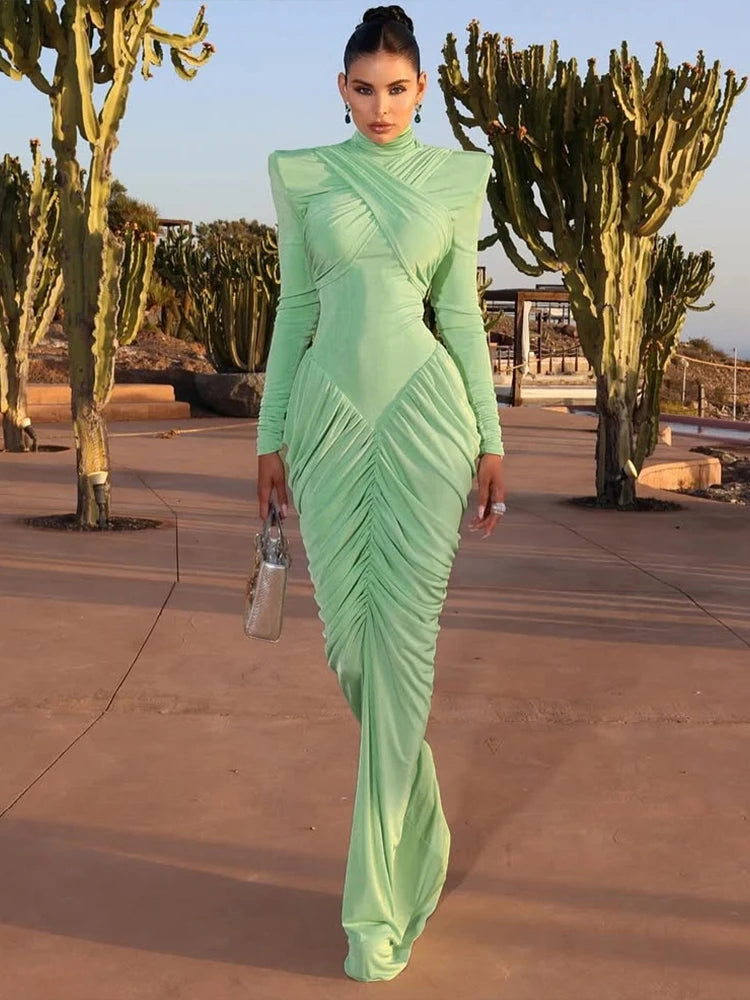 Elegant Autumn Maxi Dress | Turtleneck Full Sleeve Womens Dress