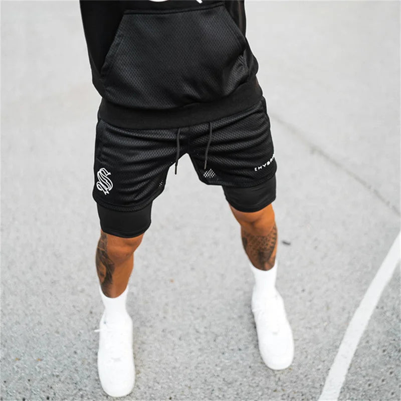 2026 Summer Mesh Sports Shorts for Men — 2-in-1 Double-Deck Running & Gym Training Shorts, Breathable Fitness Workout Jogger Pants