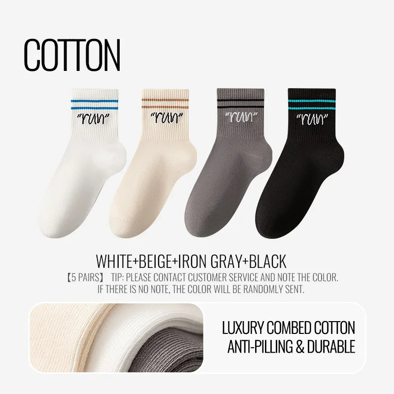 MiiOW Trendy Stripe Letter Sock Men Teen Athletic Sport Sock Moisture Wicking Anti Odor Warm Winter Crew Sock Long Staple Cotton