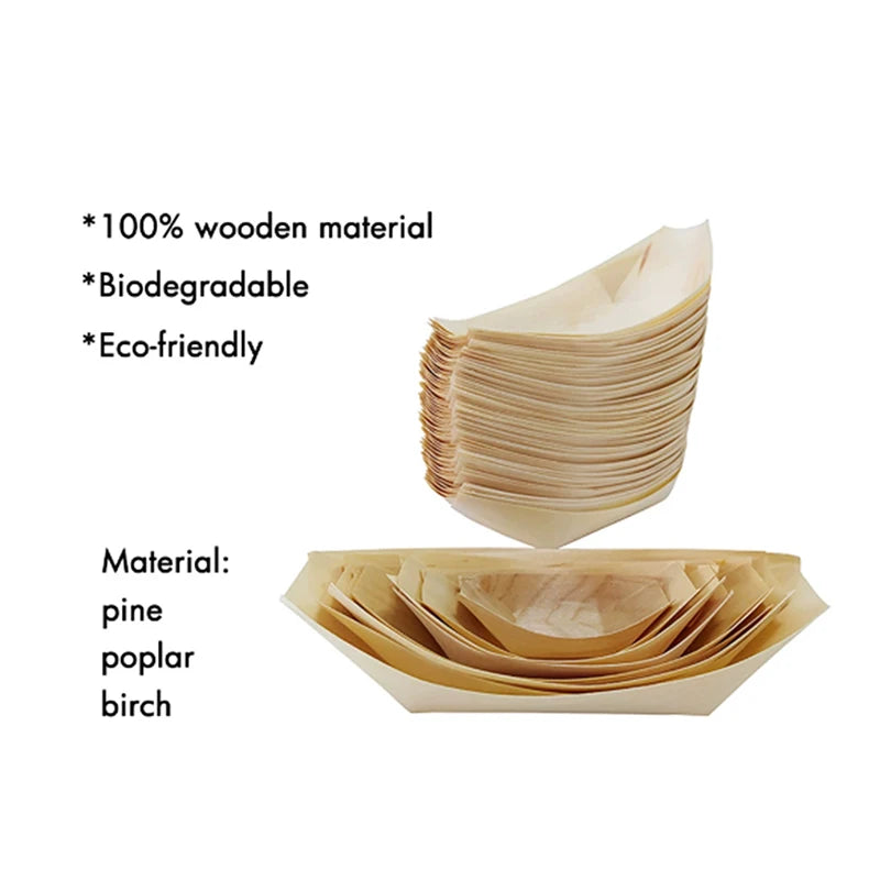 50 Platos Desechables de Madera para Sushi | Elegante Experiencia Culinaria