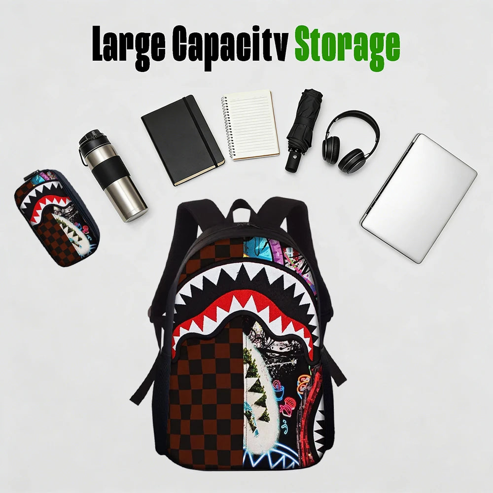 Trendy Shark Graphic Backpack Set | Ideal for School & Adventures