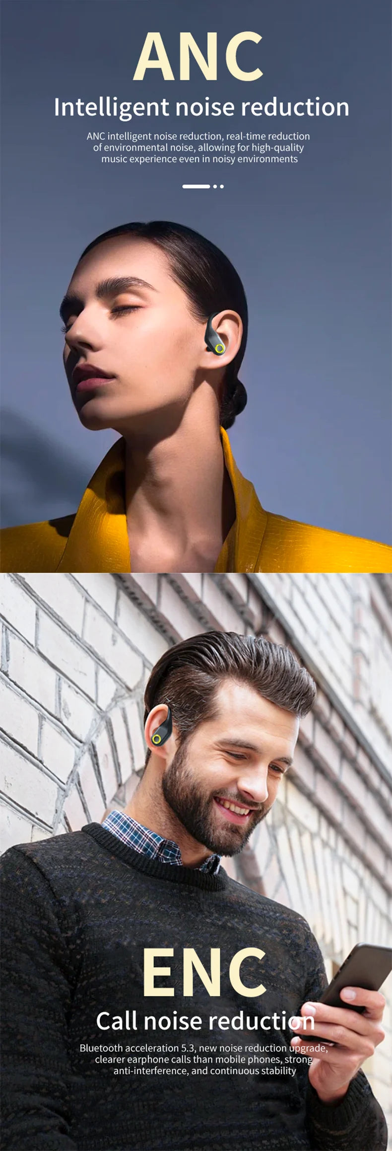 ANC Wireless Earphones with Bluetooth 5.3 and Noise Cancellation