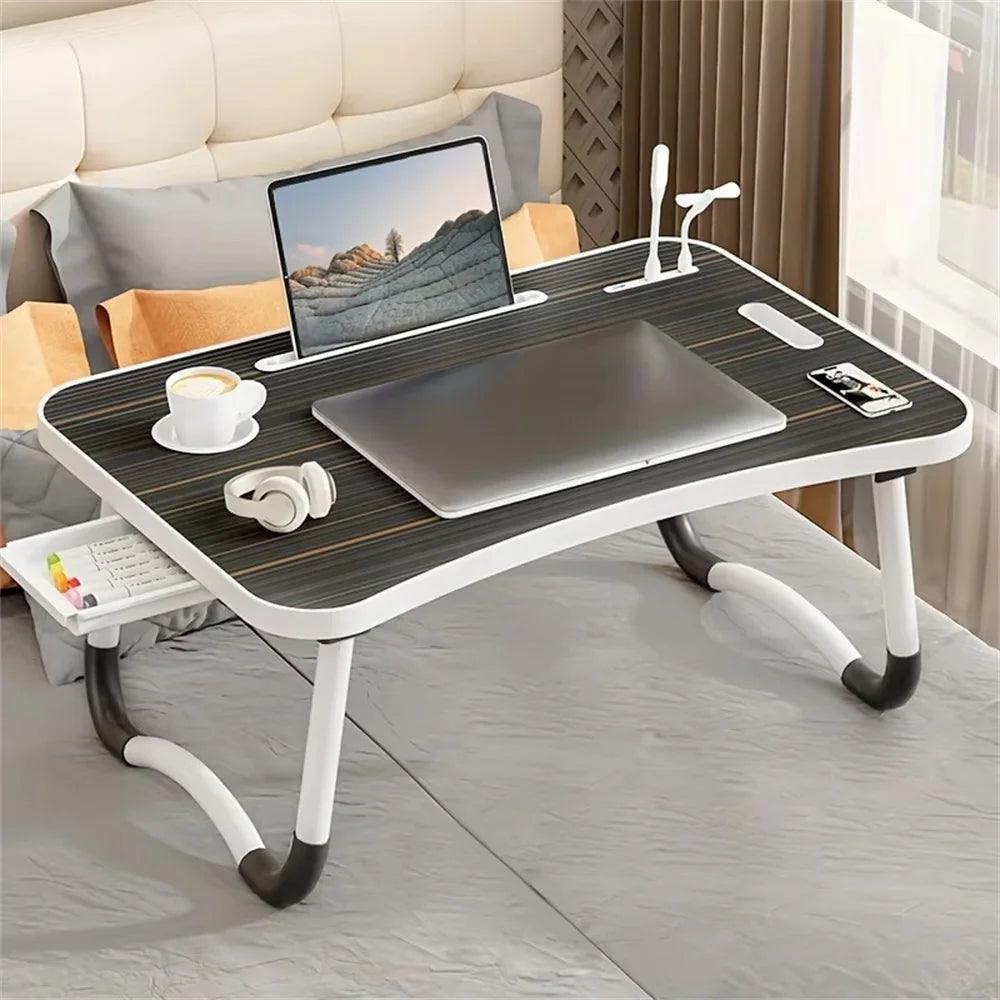 Portable Foldable Laptop Table with USB Ports & Storage