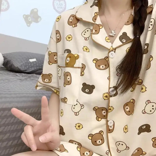 Cute Cartoon Pajamas Set for Couples | Plus Size Flannel Homewear