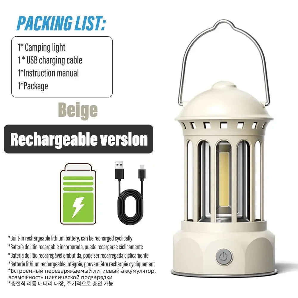 Linterna de camping de estilo romano vintage | Luz exterior recargable