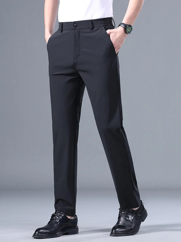 Men's Summer Stretch Smooth Trousers | Casual Business Pants