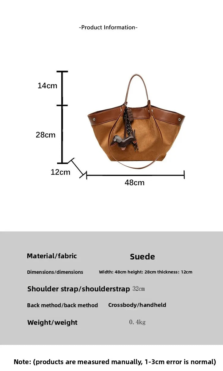 Bolso de hombro de piel suave de gamuza para mujer | Estilo casual de lujo