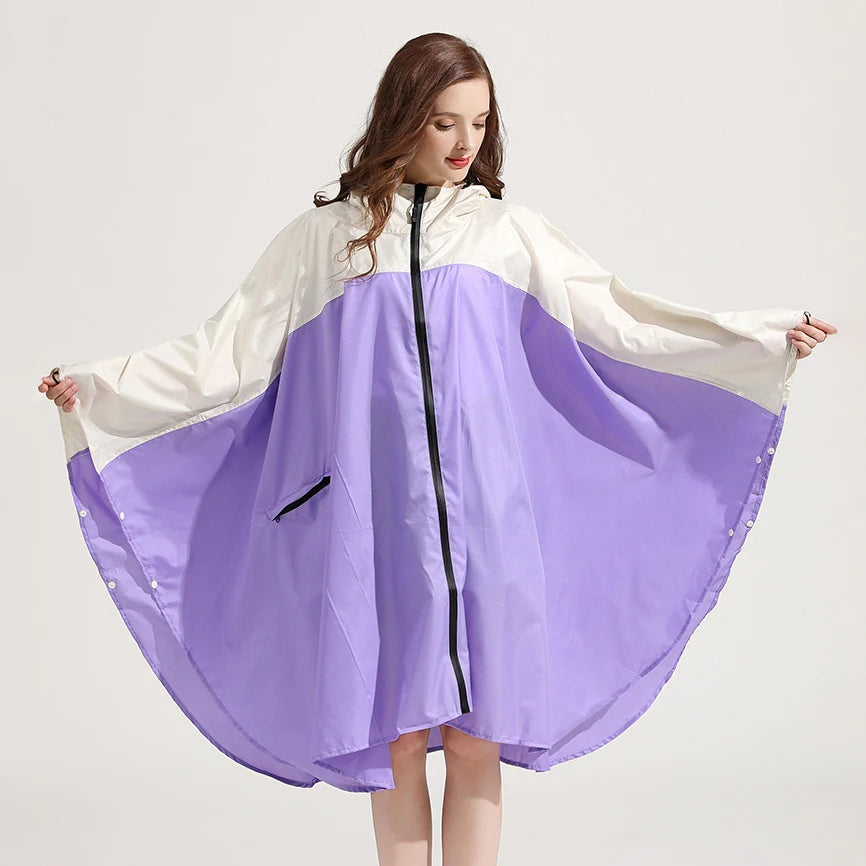 Plus-Size Lightweight Color-Blocked Raincoat | Ideal for Outdoors