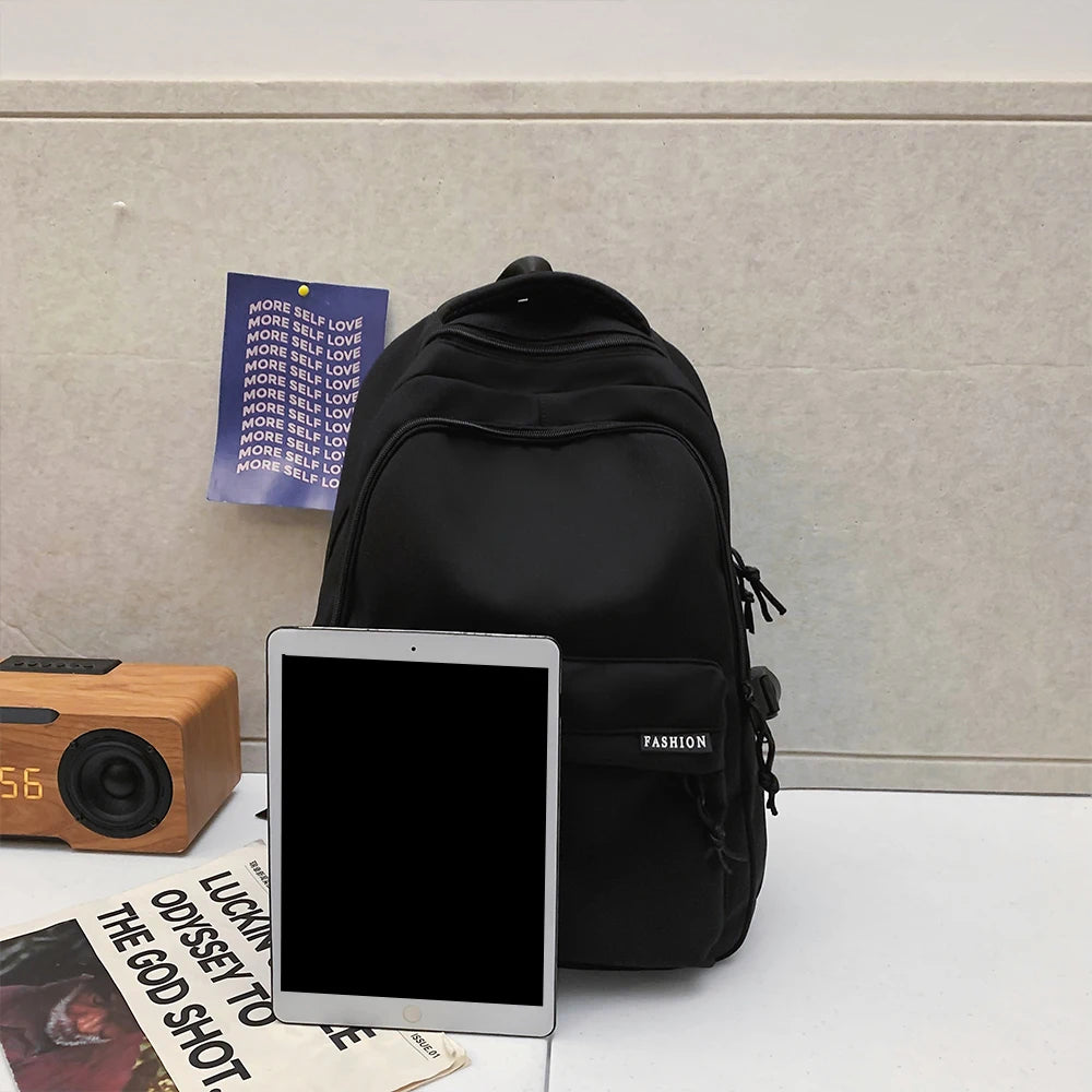 Large Capacity Solid Color Backpack for School & Travel