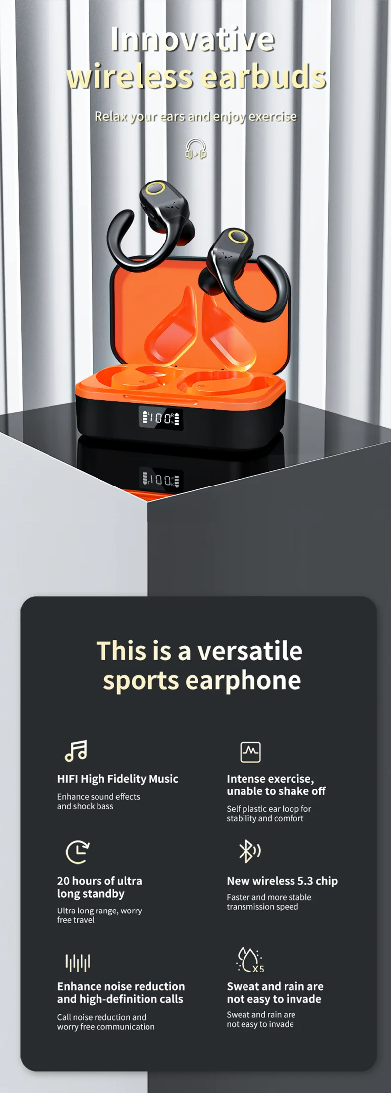 ANC Wireless Earphones with Bluetooth 5.3 and Noise Cancellation