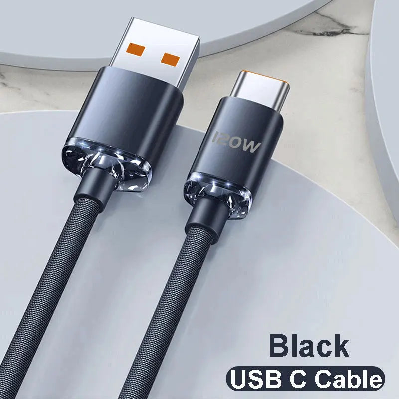 120W Fast Charging USB Cable for iPhone & Android Devices