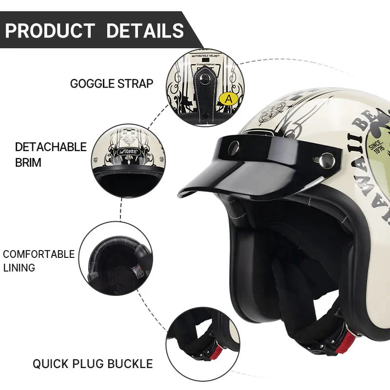 DOT Approved Vintage Motorcycle Helmet | Open Face Riding Gear