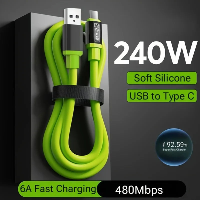 240W Fast Charging USB to Type-C Cable | Silicone Durable Design