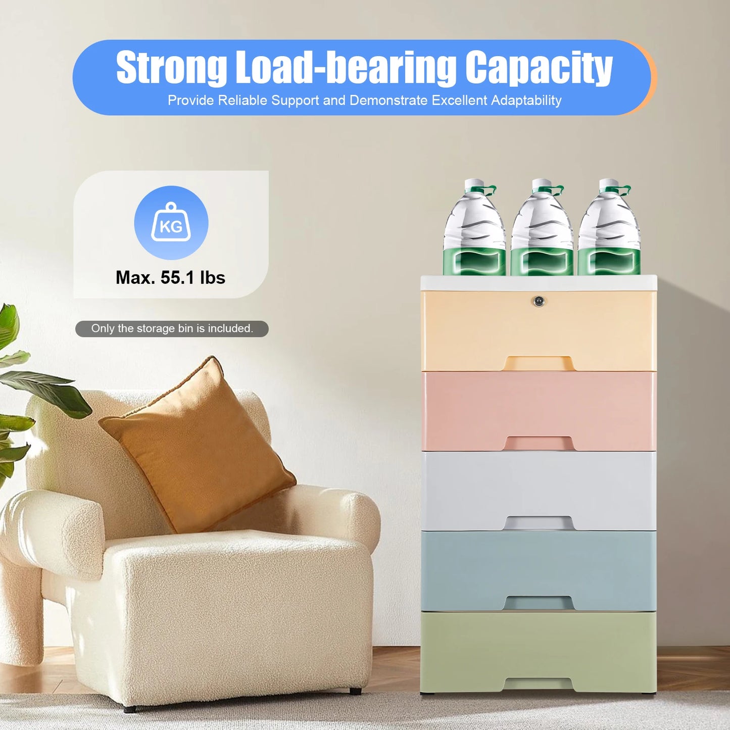 5-Drawer Plastic Storage Cabinet | Large Capacity Organization