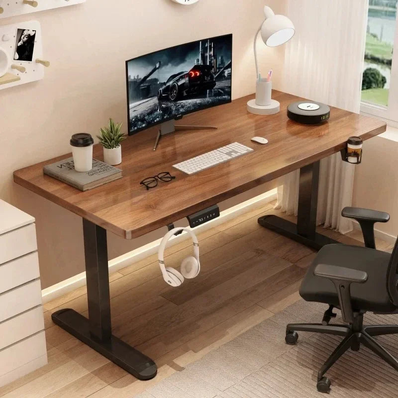 Electric Height Adjustable Solid Wood Computer Desk for Home & Office