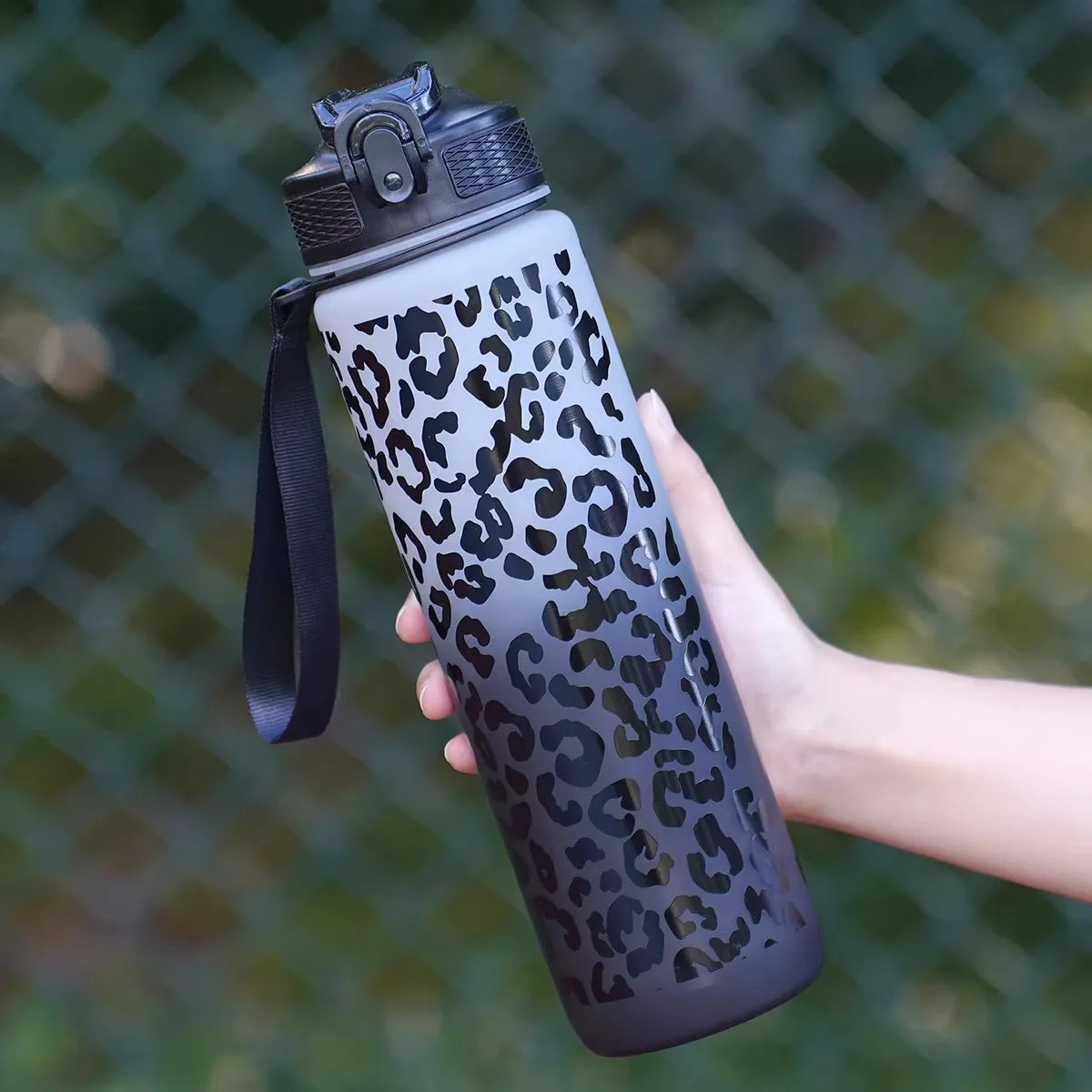 1 Liter Leopard Print Sports Water Bottle | Leak-Proof & Portable