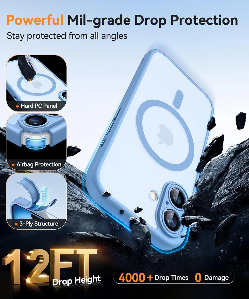 Magnetic Luxury Matte Translucent Shockproof Case for iPhone 16/15/14/13
