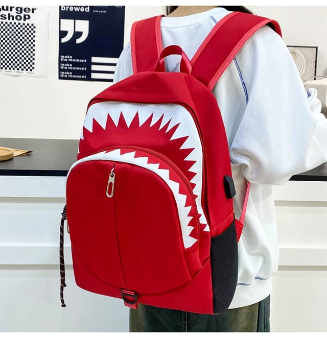 Luminous Shark Mouth Backpack | Large Capacity USB Laptop Bag