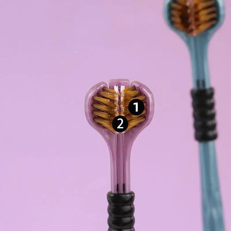 2pcs 3D Stereo Three-Sided Toothbrush Ultra Fine Soft Hair Adult Toothbrushes Tongue Scraper Oral Care 360° Cleaning Teeth Brush
