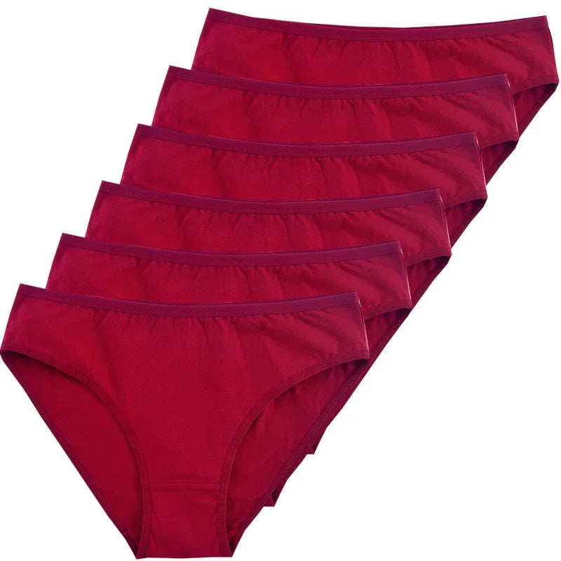 6pcs Women's Soft Cotton Middle-Waisted Briefs | Comfortable Underwear