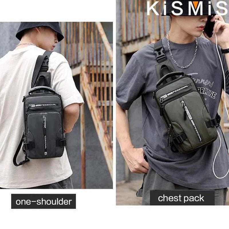 New Chest Bag Men's USB Charging Multi functional Fashion Casual One Shoulder Crossbody Sports Oxford Cloth Backpack