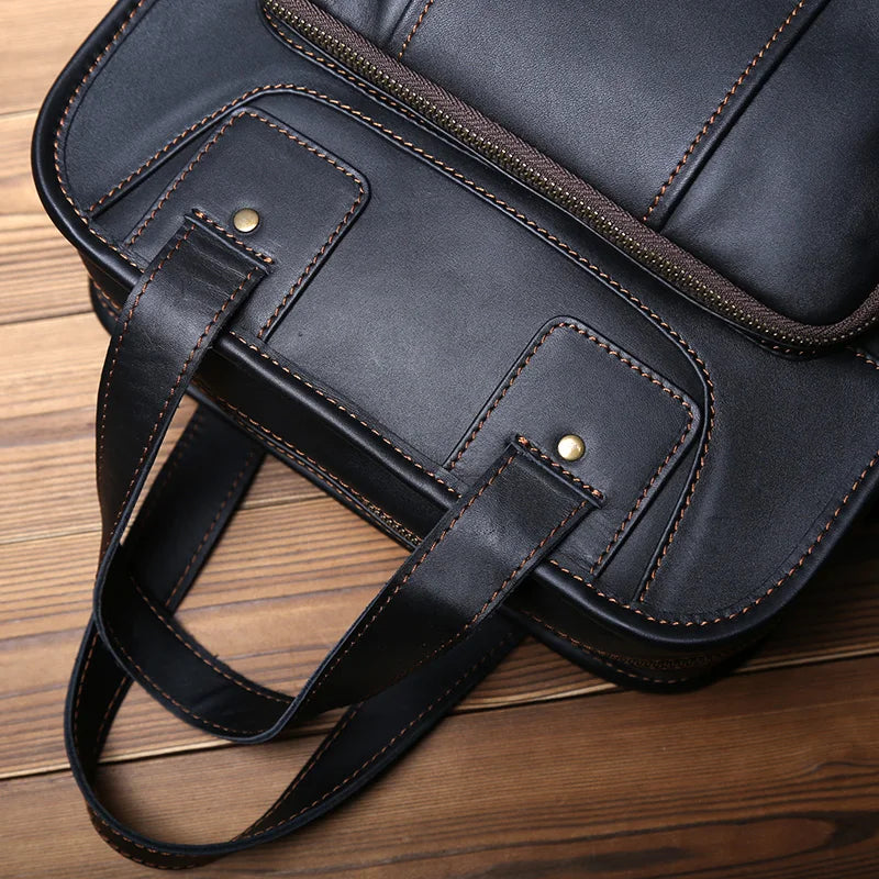 Men's Leather Messenger Bag | Casual Briefcase for 14 Inch Laptop