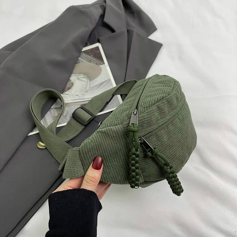 Casual Corduroy Belt Bags for Women | Stylish Fanny Pack