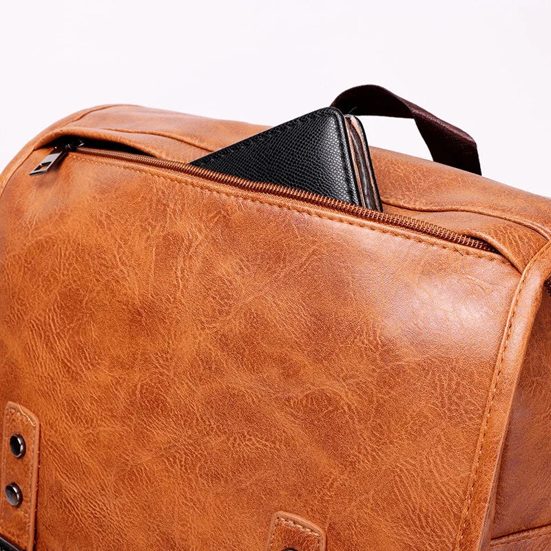 Large Capacity Vintage Men's Backpack | Stylish PU Leather Bag