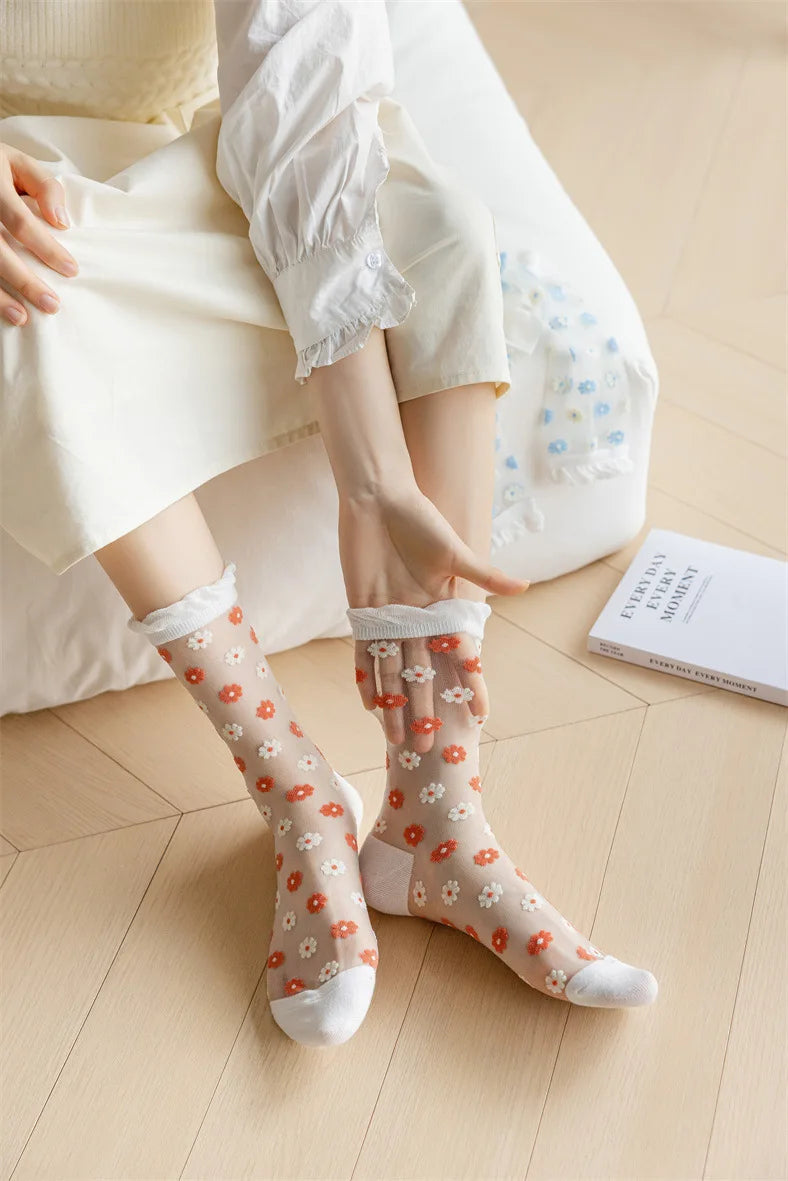Floral Print Women's Socks | Thin Transparent Summer Socks