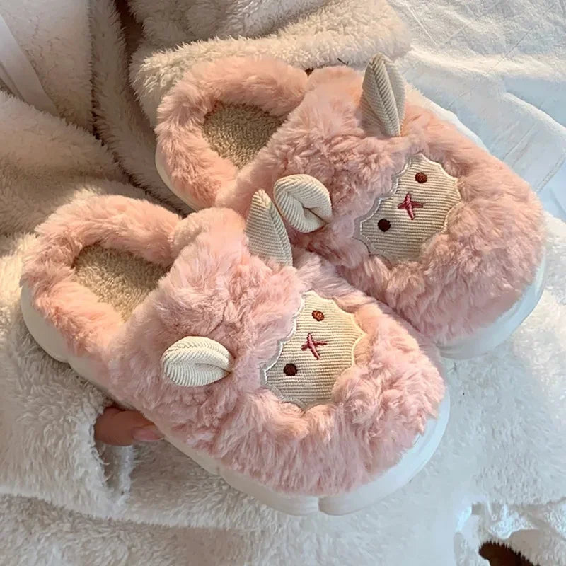 Cute Sheep Plush Slippers | Warm Faux Fur Indoor/Outdoor Shoes