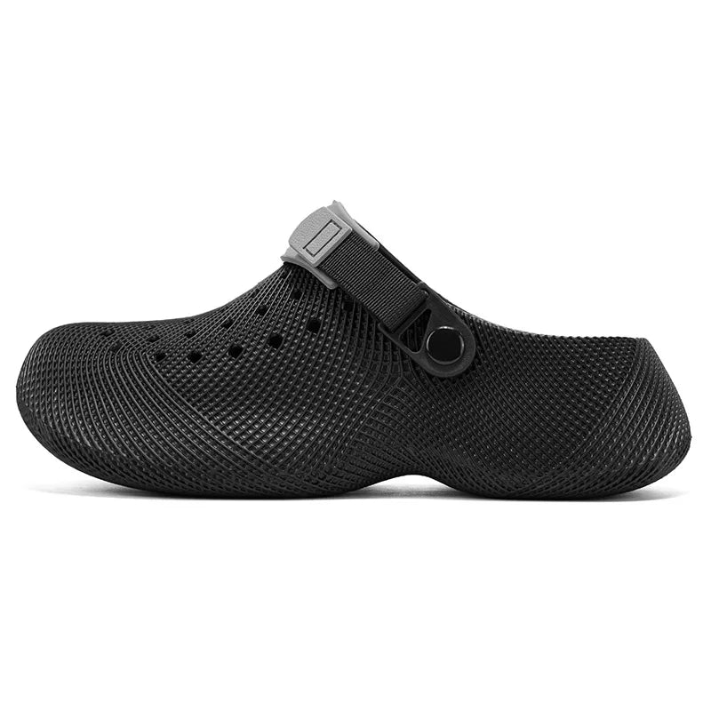 Summer new 3D grid pattern hollow breathable toe hole shoes for couples with thick soles and a poop like beach feel