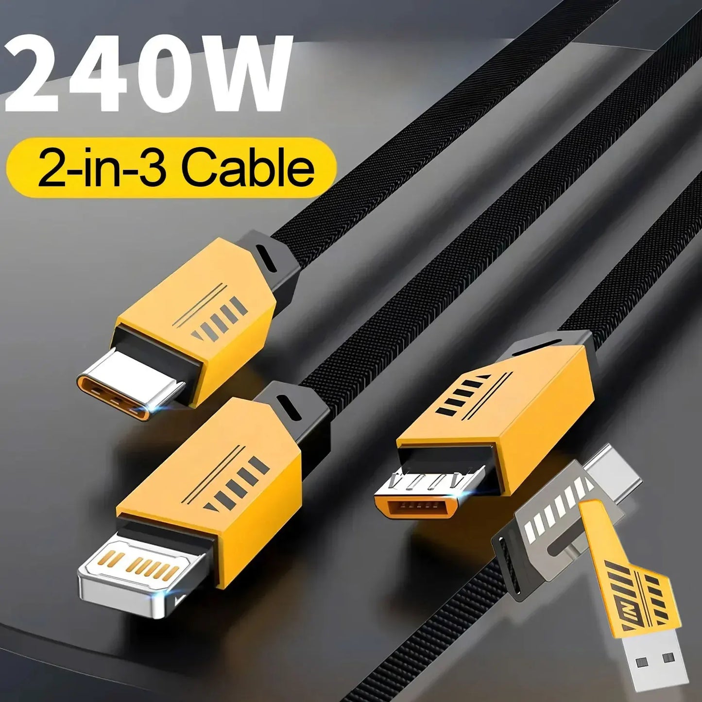 3-in-2 Fast Charging Cord - Multi USB Charger Cable 1.2m