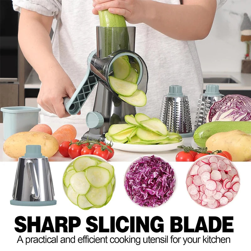 Versatile 3-in-1 Rotary Cheese Grater | Manual Vegetable Slicer